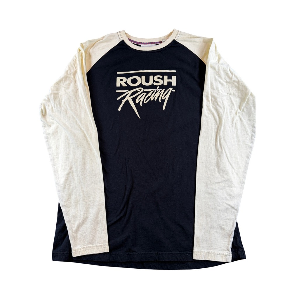 Team Caliber Roush Racing Raglan Long Sleeve Shirt Mens XL Black Cream Cotton